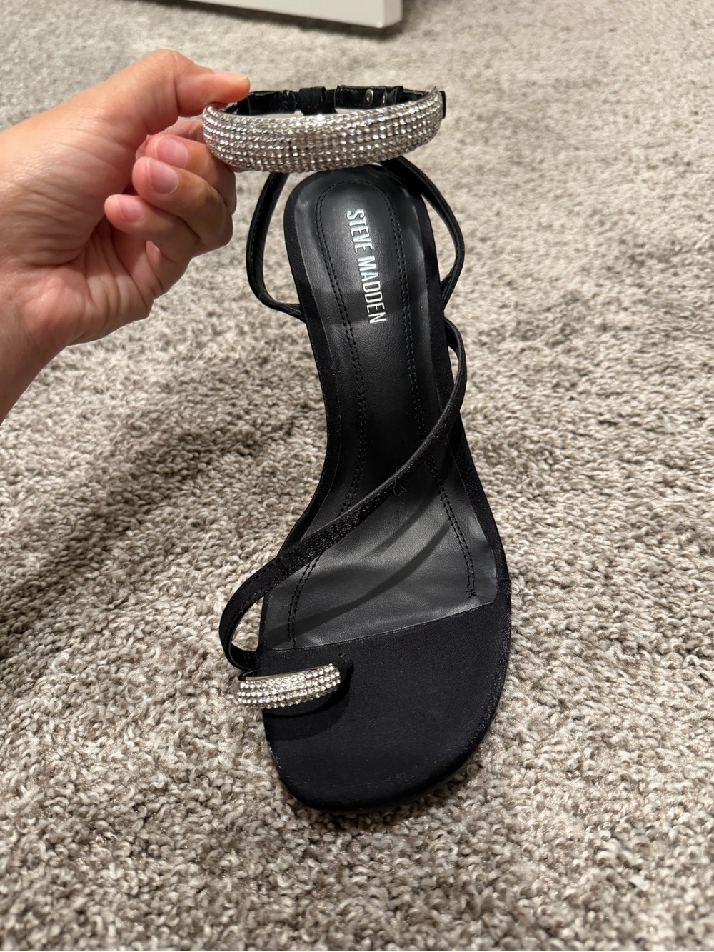 Steve Madden Black Rhinestone Ankle-Strap Sandal